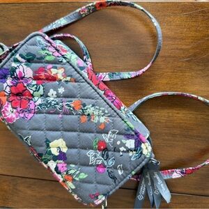Vera Bradley Gray Quilted Floral Crossbody with Multicolor Flowers